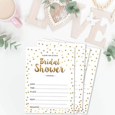 Pacote com 50 Cartões Quadrados em Branco com Confete Dourado para Chá de Noiva e Despedida de Solteira - Inkdotpot 12,7 Cm × 17,78 Cm / Branco - Conjunto de 4