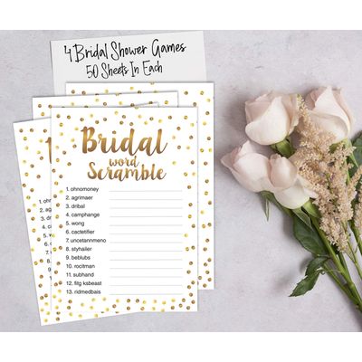 Pacote com 50 Cartões Quadrados em Branco com Confete Dourado para Chá de Noiva e Despedida de Solteira - Inkdotpot 12,7 Cm × 17,78 Cm / Branco - Conjunto de 4