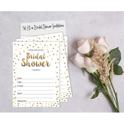 Pacote com 50 Cartões Quadrados em Branco com Confete Dourado para Chá de Noiva e Despedida de Solteira - Inkdotpot 12,7 Cm × 17,78 Cm / Branco - Conjunto de 4