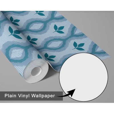 Motivo Tribal Moderno de Folha  Cobertura de Parede Azul em Vinil Autoadesivo Decorativo, Fácil para Quarto, Armários e Sala - S4Sassy 63,5 cm (L) × 304,8 cm (C) / Azul - Vinil Liso