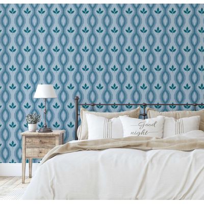 Motivo Tribal Moderno de Folha  Cobertura de Parede Azul em Vinil Autoadesivo Decorativo, Fácil para Quarto, Armários e Sala - S4Sassy 63,5 cm (L) × 152,4 cm (C) / Azul - Vinil Liso