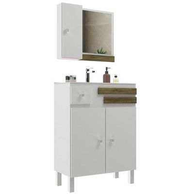 Conjunto Para Banheiro Mônaco Balcão Com Espelheira 60 Cm - Branco Cartagena Branco Cartagena