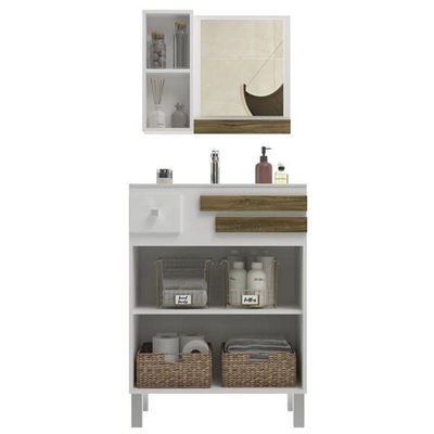 Conjunto Para Banheiro Mônaco Balcão Com Espelheira 60 Cm - Branco Cartagena Branco Cartagena