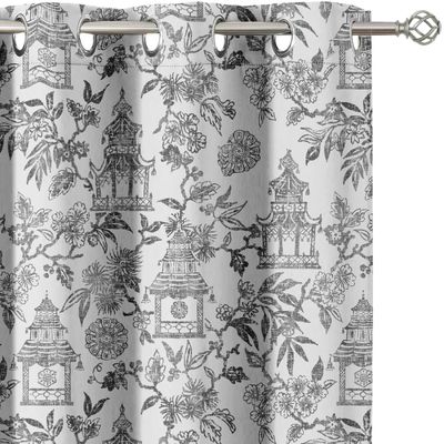 Cortinas Blackout com Estampa Jardim Pagoda Branca, Conjunto de 2 Painéis, Isolamento Térmico, Escurecimento, Ilhós - Vargottam 106,68 Cm (L) × 274,32 Cm (C) / Branco