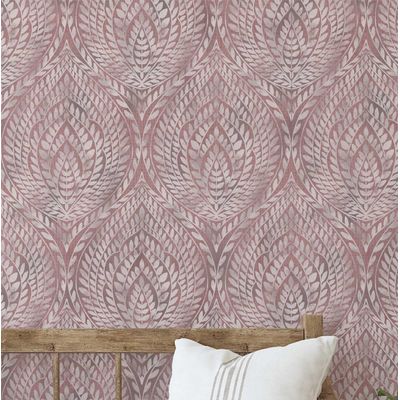 Papel de Parede Folhas Geométricas Rosa Autoadesivo, Envoltório para Parede, DIY Fácil para Quarto Farmhouse, Sala, Armários - S4Sassy 63,5 cm (L) × 609,6 cm (C) / Rosa - Vinil Liso