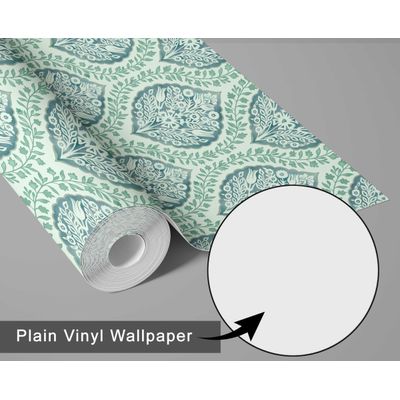 Papel de Parede Autoadesivo Vinílico Floral Estilo Asiático, Revestimento Decorativo Fácil DIY para Quarto e Sala - Verde - S4Sassy 63,5 cm (L) × 609,6 cm (C) / Verde - Vinil Texturizado