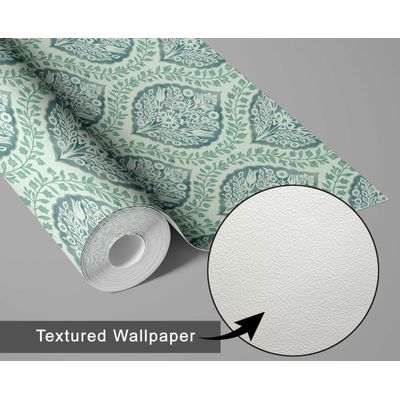 Papel de Parede Autoadesivo Vinílico Floral Estilo Asiático, Revestimento Decorativo Fácil DIY para Quarto e Sala - Verde - S4Sassy 63,5 cm (L) × 609,6 cm (C) / Verde - Vinil Texturizado