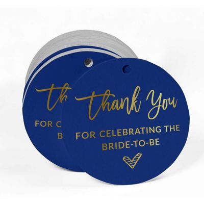Tag para Garrafa 'Obrigado por Celebrar a Noiva' Metalizada para Lembrancinha de Chá de Noiva - Inkdotpot 50 Etiquetas Metalizadas / Azul - Dourado