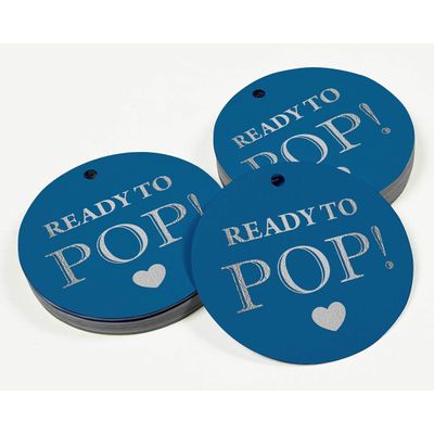 Etiquetas de Papel para Lembrancinha de Chá de Bebê Pronto para Estourar com Acabamento Metalizado para Pendurar - Inkdotpot 50 Etiquetas Metalizadas / Azul - Prata