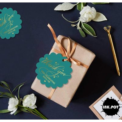 Etiquetas de Papel Metalizado 'Obrigado por Celebrar Comigo' para Lembrancinhas de Aniversário - Inkdotpot 50 Etiquetas Metalizadas / Verde - Ouro Rosé