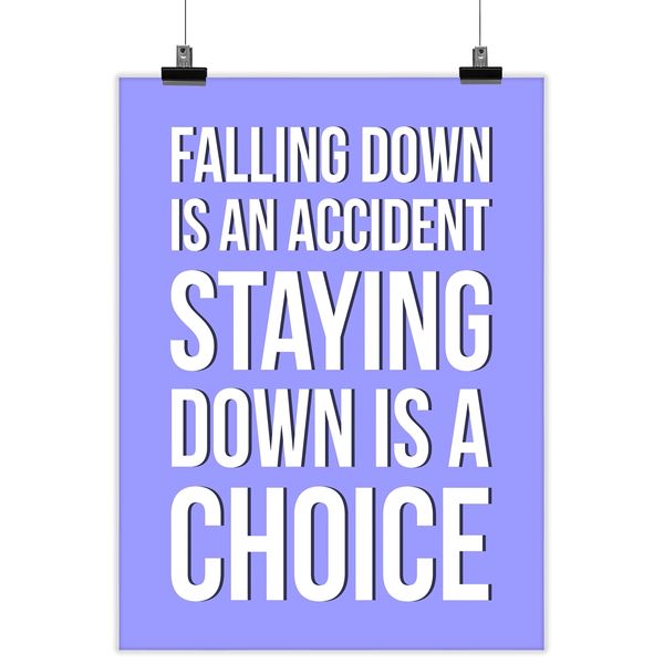 Quadro Motivacional Cair É um Acidente; Ficar Caído É uma Escolha para Casa/Escritório, Pacote com 1 - Azul - Inkdotpot 20,32 Cm × 25,4 Cm / Somente Pôster