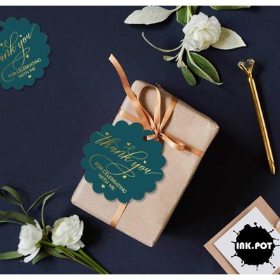 Etiquetas de Papel Metalizado 'Obrigado por Celebrar Comigo' para Lembrancinhas de Aniversário - Inkdotpot 50 Etiquetas Metalizadas / Azul - Dourado