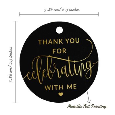 Etiquetas de Papel Metalizado 'Obrigado por Celebrar Comigo' para Lembrancinhas de Aniversário - Inkdotpot 100 Etiquetas Metalizadas / Preto - Dourado