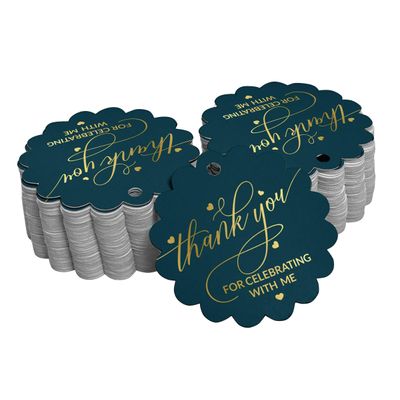Etiquetas de Papel Metalizado 'Obrigado por Celebrar Comigo' para Lembrancinhas de Aniversário - Inkdotpot 50 Etiquetas Metalizadas / Azul - Dourado