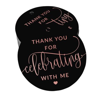 Etiquetas de Papel Metalizado 'Obrigado por Celebrar Comigo' para Lembrancinhas de Aniversário - Inkdotpot 100 Etiquetas Metalizadas / Preto - Ouro Rosé