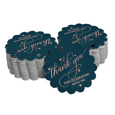Etiquetas de Papel Metalizado 'Obrigado por Celebrar Comigo' para Lembrancinhas de Aniversário - Inkdotpot 50 Etiquetas Metalizadas / Azul - Ouro Rosé