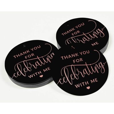 Etiquetas de Papel Metalizado 'Obrigado por Celebrar Comigo' para Lembrancinhas de Aniversário - Inkdotpot 100 Etiquetas Metalizadas / Preto - Ouro Rosé