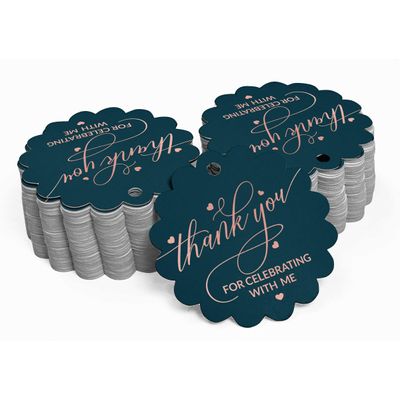 Etiquetas de Papel Metalizado 'Obrigado por Celebrar Comigo' para Lembrancinhas de Aniversário - Inkdotpot 50 Etiquetas Metalizadas / Azul - Ouro Rosé
