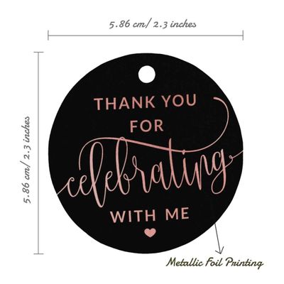 Etiquetas de Papel Metalizado 'Obrigado por Celebrar Comigo' para Lembrancinhas de Aniversário - Inkdotpot 100 Etiquetas Metalizadas / Preto - Ouro Rosé
