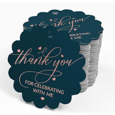 Etiquetas de Papel Metalizado 'Obrigado por Celebrar Comigo' para Lembrancinhas de Aniversário - Inkdotpot 50 Etiquetas Metalizadas / Azul - Ouro Rosé