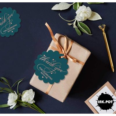 Etiquetas de Papel Metalizado 'Obrigado por Celebrar Comigo' para Lembrancinhas de Aniversário - Inkdotpot 50 Etiquetas Metalizadas / Azul - Ouro Rosé