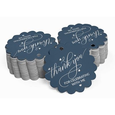 Etiquetas de Papel Metalizado 'Obrigado por Celebrar Comigo' para Lembrancinhas de Aniversário - Inkdotpot 50 Etiquetas Metalizadas / Azul - Prata