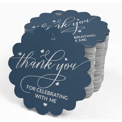 Etiquetas de Papel Metalizado 'Obrigado por Celebrar Comigo' para Lembrancinhas de Aniversário - Inkdotpot 50 Etiquetas Metalizadas / Azul - Prata