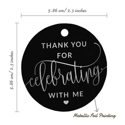 Etiquetas de Papel Metalizado 'Obrigado por Celebrar Comigo' para Lembrancinhas de Aniversário - Inkdotpot 100 Etiquetas Metalizadas / Preto - Prata
