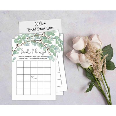 50 Cartões de Bingo Quadrados Brancos para Preencher Ideias de Presente para Chá de Noiva e Despedida de Solteira com Folhagens - Inkdotpot 12,7 Cm × 17,78 Cm / Branco - Bingo da Noiva