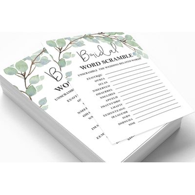 50 Cartões de Bingo Quadrados Brancos para Preencher Ideias de Presente para Chá de Noiva e Despedida de Solteira com Folhagens - Inkdotpot 12,7 Cm × 17,78 Cm / Branco - Jogo de Palavras da Noiva