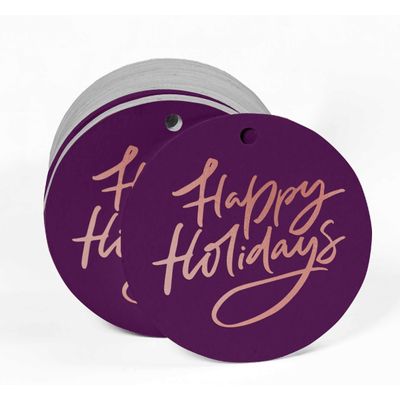 Etiquetas Pendentes para Garrafas 'Happy Holiday' com Acabamento Metalizado para Lembrancinha - Inkdotpot 100 Etiquetas Metalizadas / Roxo - Ouro Rosé