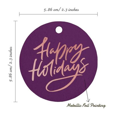 Etiquetas Pendentes para Garrafas 'Happy Holiday' com Acabamento Metalizado para Lembrancinha - Inkdotpot 100 Etiquetas Metalizadas / Roxo - Ouro Rosé