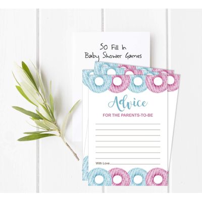 Conjunto Donuts para Chá de Bebê com 50 Cartões Alfabeto ABC Ele ou Ela - Inkdotpot 12,7 Cm × 17,78 Cm / Branco - Cartão de Conselho