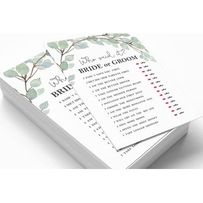 50 Cartões de Bingo Quadrados Brancos para Preencher Ideias de Presente para Chá de Noiva e Despedida de Solteira com Folhagens - Inkdotpot 12,7 Cm × 17,78 Cm / Branco - Ele Disse, Ela Disse