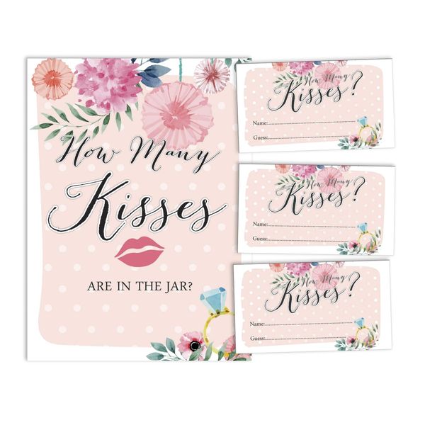 Cartões Florais Quadrados em Branco para Preencher Ideias de Presente para Chá de Noiva e Despedida de Solteira, Pacote com 50 - Inkdotpot 8,89 Cm × 5,08 Cm / Branco - Quantos Beijos?