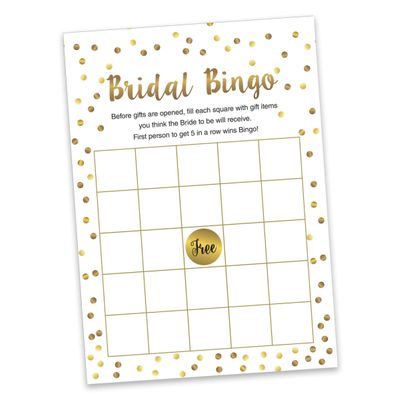 Pacote com 50 Cartões Quadrados em Branco com Confete Dourado para Chá de Noiva e Despedida de Solteira - Inkdotpot 12,7 Cm × 17,78 Cm / Branco - Bingo da Noiva