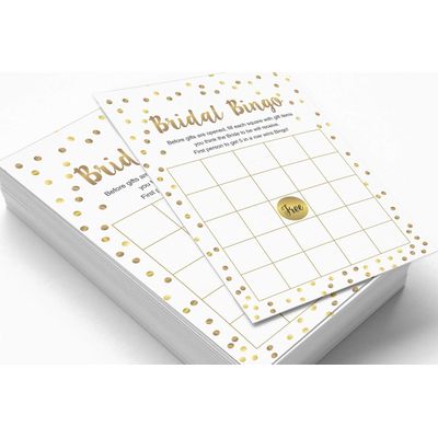 Pacote com 50 Cartões Quadrados em Branco com Confete Dourado para Chá de Noiva e Despedida de Solteira - Inkdotpot 12,7 Cm × 17,78 Cm / Branco - Bingo da Noiva