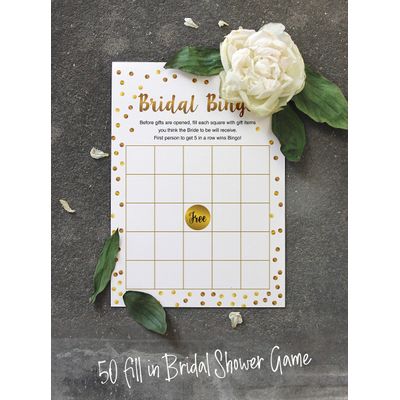 Pacote com 50 Cartões Quadrados em Branco com Confete Dourado para Chá de Noiva e Despedida de Solteira - Inkdotpot 12,7 Cm × 17,78 Cm / Branco - Bingo da Noiva