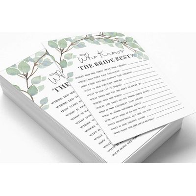 50 Cartões de Bingo Quadrados Brancos para Preencher Ideias de Presente para Chá de Noiva e Despedida de Solteira com Folhagens - Inkdotpot 12,7 Cm × 17,78 Cm / Branco - Quiz da Noiva