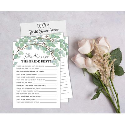 50 Cartões de Bingo Quadrados Brancos para Preencher Ideias de Presente para Chá de Noiva e Despedida de Solteira com Folhagens - Inkdotpot 12,7 Cm × 17,78 Cm / Branco - Quiz da Noiva