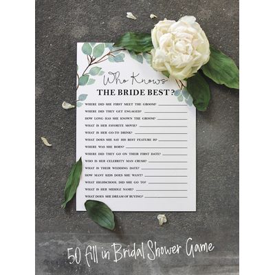 50 Cartões de Bingo Quadrados Brancos para Preencher Ideias de Presente para Chá de Noiva e Despedida de Solteira com Folhagens - Inkdotpot 12,7 Cm × 17,78 Cm / Branco - Quiz da Noiva