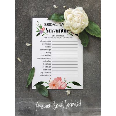 Cartões Quadrados em Branco para Chá de Noiva e Despedida de Solteira, Preenchíveis, 50 Unidades, Floral - Inkdotpot 12,7 Cm × 17,78 Cm / Branco - Jogo de Palavras da Noiva