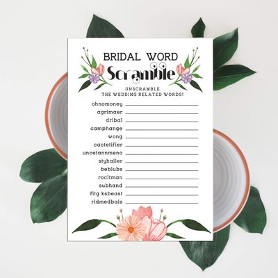Cartões Quadrados em Branco para Chá de Noiva e Despedida de Solteira, Preenchíveis, 50 Unidades, Floral - Inkdotpot 12,7 Cm × 17,78 Cm / Branco - Jogo de Palavras da Noiva