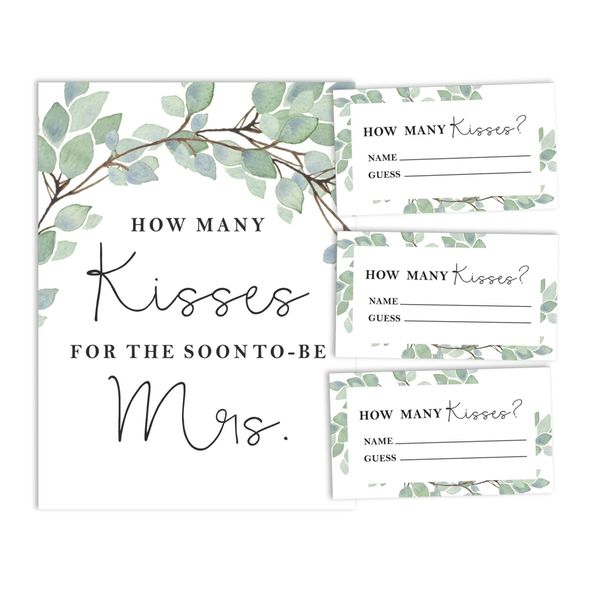 50 Cartões de Bingo Quadrados Brancos para Preencher Ideias de Presente para Chá de Noiva e Despedida de Solteira com Folhagens - Inkdotpot 8,89 Cm × 5,08 Cm / Branco - Quantos Beijos?