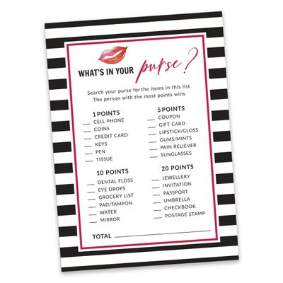 50 Cartões Quadrados Listrados 'Kiss' Brancos para Presentes - Jogo The Miss Good Bye Chá de Noiva/Despedida de Solteira - Inkdotpot 12,7 Cm × 17,78 Cm / Branco - O Que Tem na Sua Bolsa