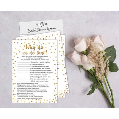 Pacote com 50 Cartões Quadrados em Branco com Confete Dourado para Chá de Noiva e Despedida de Solteira - Inkdotpot 12,7 Cm × 17,78 Cm / Branco - Por Que Fazemos Isso?