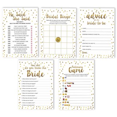 Pacote com 50 Cartões Quadrados em Branco com Confete Dourado para Chá de Noiva e Despedida de Solteira - Inkdotpot 12,7 Cm × 17,78 Cm / Branco - Conjunto de Jogos