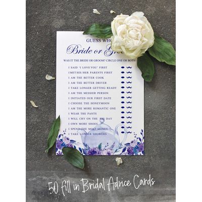 50 Cartões de Jogo Floral para Chá Nupcial e Despedida de Solteira, Quadrados em Branco para Preencher Ideias de Presente - Inkdotpot 12,7 Cm × 17,78 Cm / Branco - Ele Disse, Ela Disse