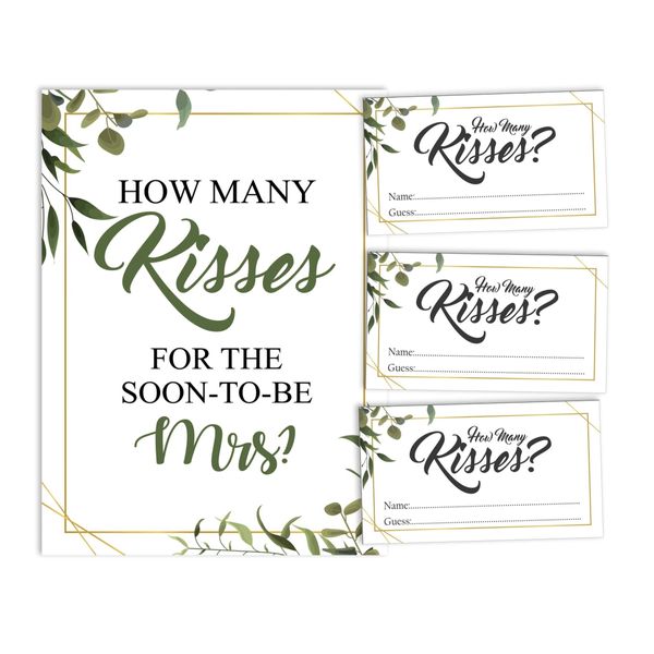 Cartões de Jogo Quadrados em Branco para Chá de Noiva e Despedida de Solteira, 50 Peças, Tema Folhagens - Inkdotpot 8,89 Cm × 5,08 Cm / Branco - Quantos Beijos?