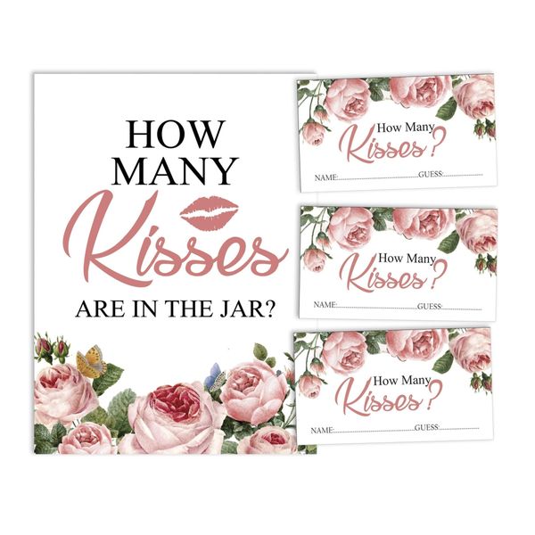 Cartões de Jogo Quadrados em Branco para Chá de Noiva e Despedida de Solteira, Ideias de Presentes para Preencher, Pacote com 50 - Inkdotpot 8,89 Cm × 5,08 Cm / Branco - Quantos Beijos?